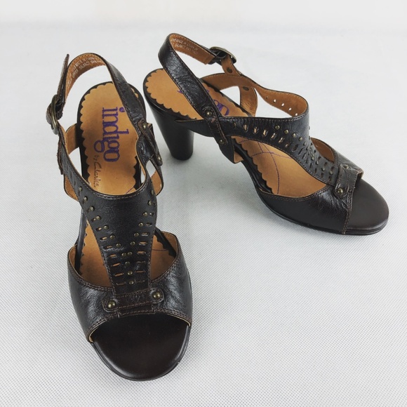 INDIGO by CLARKS BROWN LEATHER STUDDED ANKLE STRAP - Picture 6 of 8